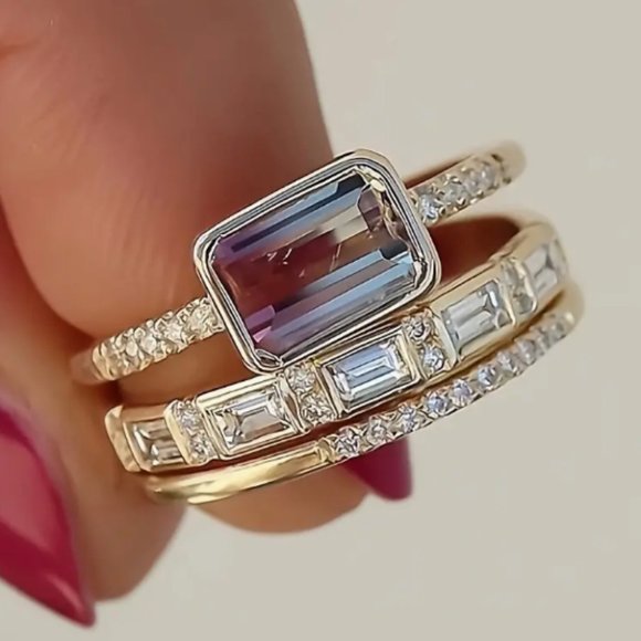 NEW 3 Piece Ring Set SZ 14k Gold Plated SZ 10 NEW IN BOX - Picture 1 of 4